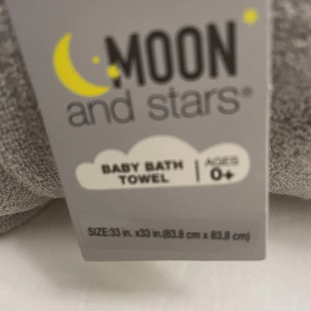 NWT- Moon and Stars Gray Kitty Cat Kitten Baby Hooded Bath Towel